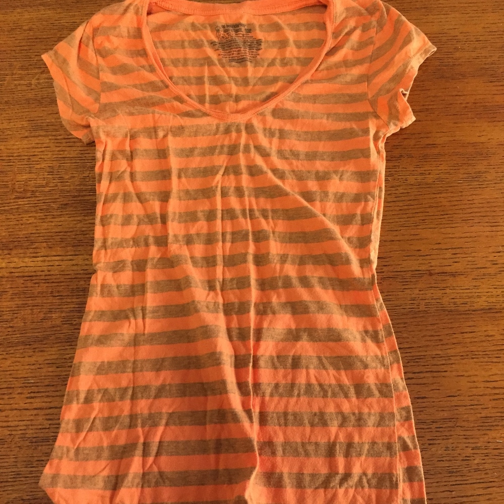 Orange & Grey Striped Tee (pick 3 for $24 bundle)
